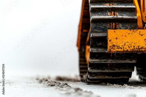 Close Up Heavy Industrial Bulldozer Track Leaving Marks in the Ground on Construction Site