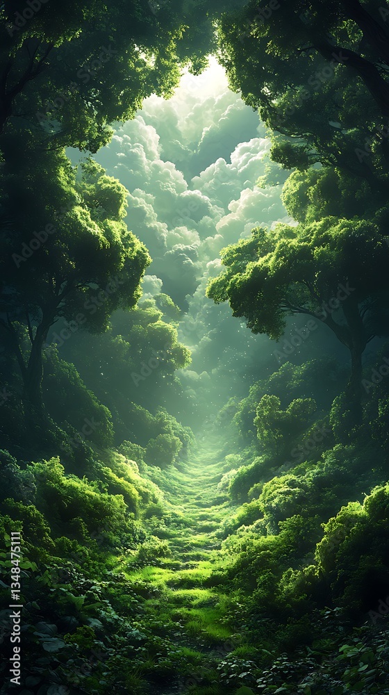 Green forest path under soft morning light high resolution picture Green forest path under soft morning light high resolution picture