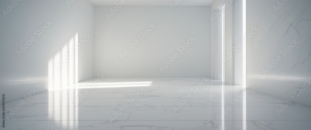 Fototapeta premium Room with marble floor and white wall are empty.
