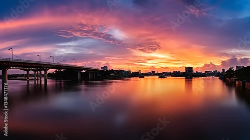 Wallpaper Mural Vibrant Sunset Over Water with Dramatic Clouds and Urban Skyline Torontodigital.ca