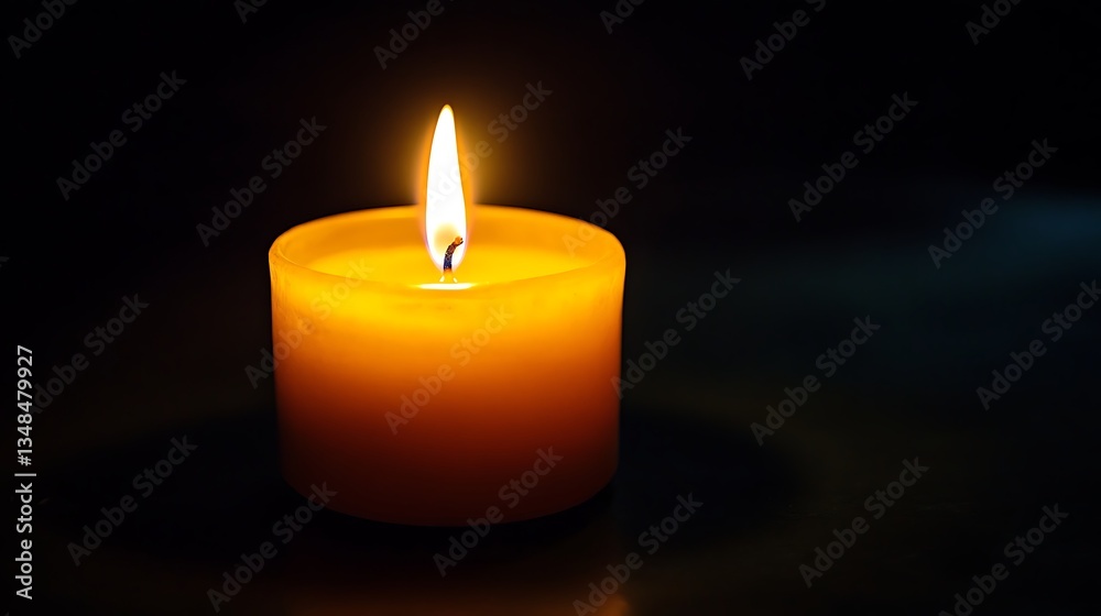A solitary candle flame illuminating darkness, creating a serene atmosphere A solitary candle flame illuminating darkness, creating a serene atmosphere