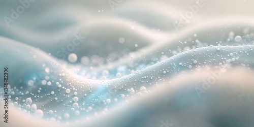 Flowing particles create an abstract wavy surface with a shallow depth of field in the background