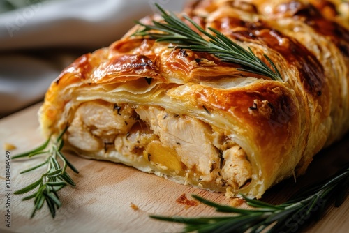 Golden Chicken Wellington Delightfully Garnished with Fresh Rosemary