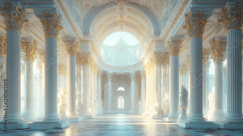 Majestic white Greek temple with fine white marble columns high resolution image