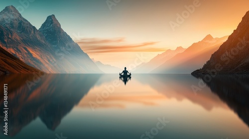 Serene Sunrise Meditation  Lake  Mountains  Peace  Yoga