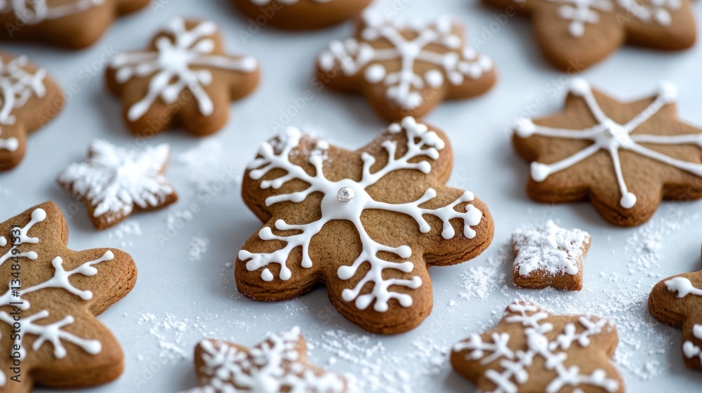Festive homemade gingerbread cookies, decorated with icing for the holidays