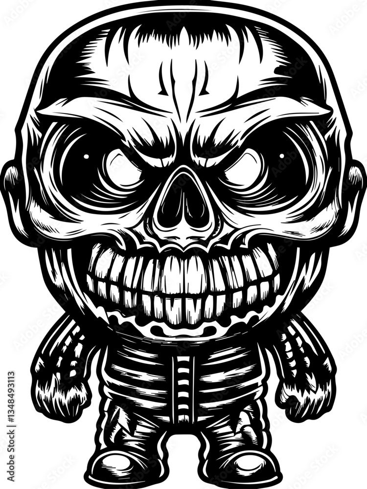 Fototapeta premium Demon Grim Reaper and Gothic creatures in SVG vector format. Dark Cartoon Skull Character with Intense Expression and Details