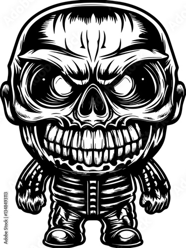 Demon Grim Reaper and Gothic creatures in SVG vector format. Dark Cartoon Skull Character with Intense Expression and Details
