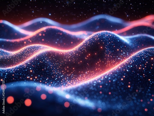 Abstract Digital Wave Pattern Glowing Neon Blue on Dark Background Ethereal Design for Voice Recognition Sound Technology