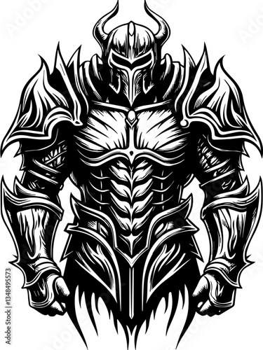 Demonic knights and demons in SVG vector format. Powerful Armored Warrior Design in Bold Black and White Style