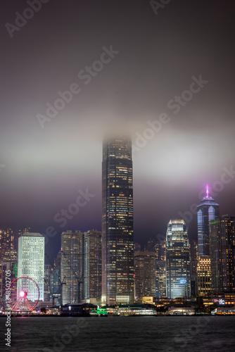  A night long exposure view of Hong Kong island Central district city skyline.