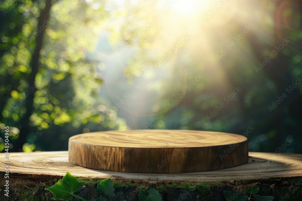 Pixel Perfect Picture of Wooden Podium on Blurred Nature Background for Product Display Pixel Perfect Picture of Wooden Podium on Blurred Nature Background for Product Display
