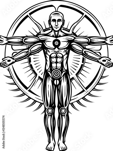 Gods and future demons in SVG vector format. Dynamic Outline of Human Anatomy in Artistic Black and White