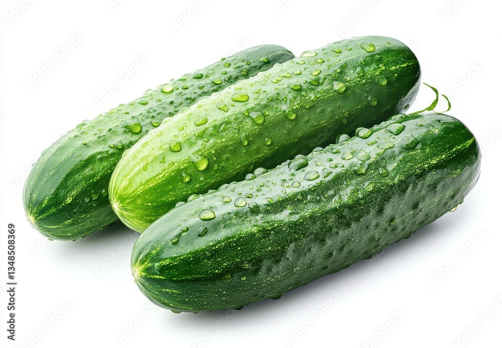 Fresh and Juicy Cucumbers with Water Drops on a White Background Perfect for Healthy Eating, Cooking, and Fresh Produce Concepts Fresh and Juicy Cucumbers with Water Drops on a White Background Perfect for Healthy Eating, Cooking, and Fresh Produce Concepts