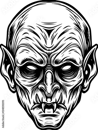 Gothic Dracula and vampire demons in SVG vector format. Scary Monster Face with Sharp Teeth and Wrinkled Skin Design