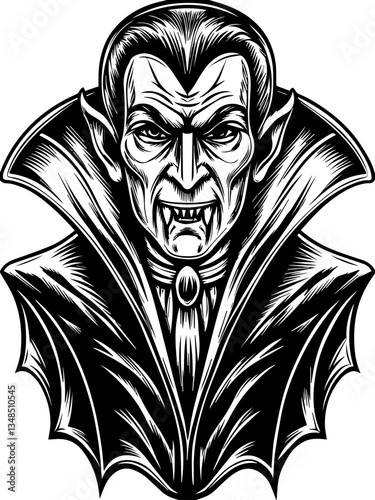 Gothic Dracula and vampire demons in SVG vector format. Classic Vampire Character Illustration in Black and White Style