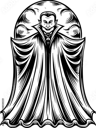 Gothic Dracula and vampire demons in SVG vector format. Classic Gothic Vampire Character with Cloak and Fangs Design