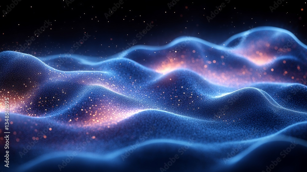 Fototapeta premium Abstract Wavy Surface with Glowing Particles and Gradient Lighting Effect