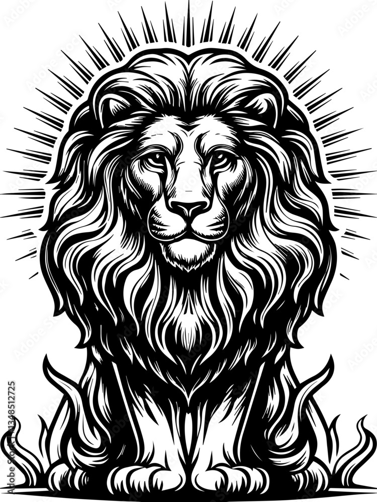 Guardian Deities and Demons mystical protectors in SVG and vector format.Majestic Lion Illustration with Radiant Mane and Bold Features Guardian Deities and Demons mystical protectors in SVG and vector format.Majestic Lion Illustration with Radiant Mane and Bold Features