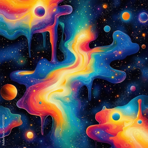Vibrant Cosmic Dreamscape with Surreal Flowing Neon Shapes and Colors
