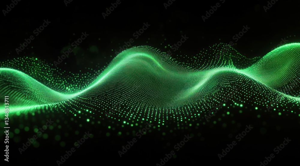 Futuristic Green Particles Wave Animation on Black Background Futuristic Green Particles Wave Animation on Black Background