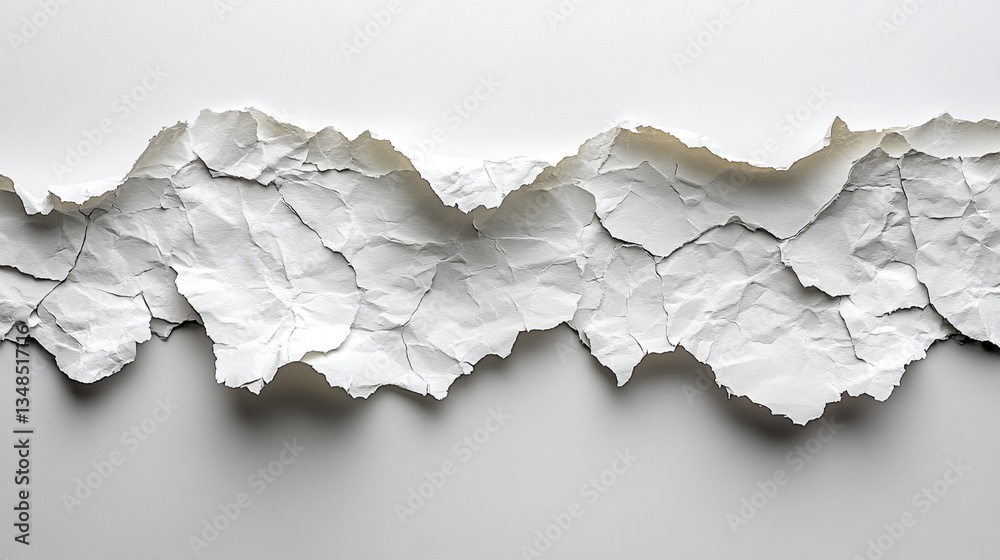 Torn Edge of Crumpled Paper with Rough Texture and Subtle Shadows Torn Edge of Crumpled Paper with Rough Texture and Subtle Shadows