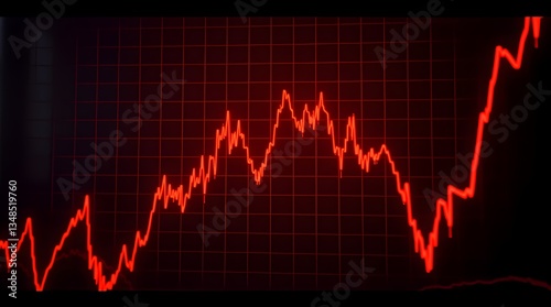 Red zigzag line graph on a dark grid background shows volatile fluctuations, conveying a sense of intensity and alertness in financial data analysis