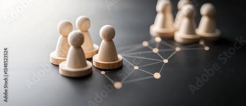 Wooden Figures Representing Network Connections on Dark Background