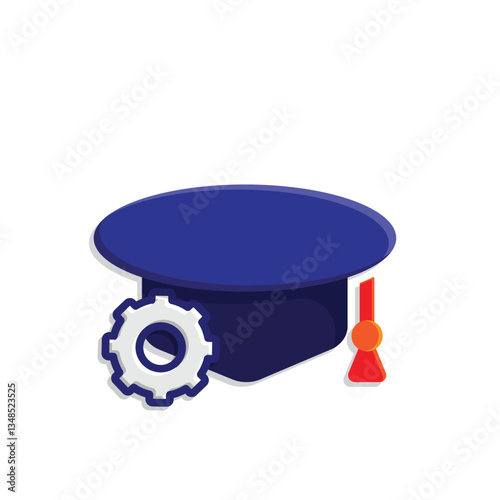 graduation icon. graduation cap toga vector with gear. explaining education, learning outcomes, bachelor. for events, celebrations, flyers. flat color design style