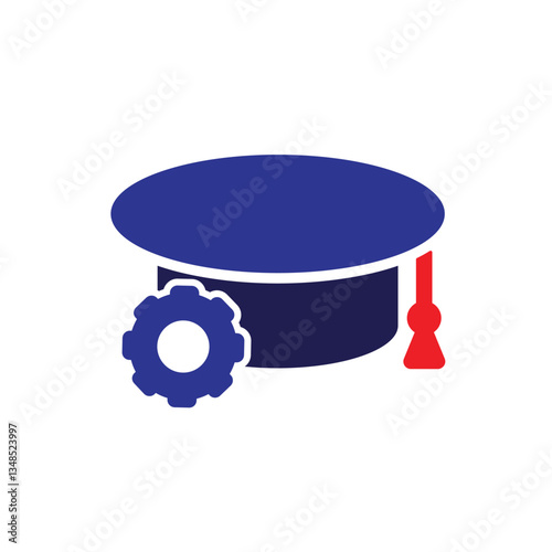 graduation icon. graduation cap toga vector with gear. explaining education, learning outcomes, bachelor. for events, celebrations, flyers. Solid design style