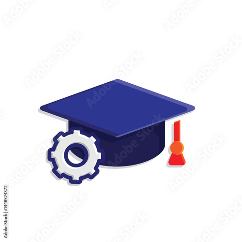 graduation icon. graduation cap toga vector with gear. explaining education, learning outcomes, bachelor. for events, celebrations, flyers. flat color design style