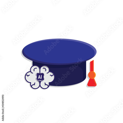 graduation icon. graduation cap toga vector with artificial intelligence brain. explaining education, learning outcomes, bachelor. for events, celebrations, flyers. flat color design style