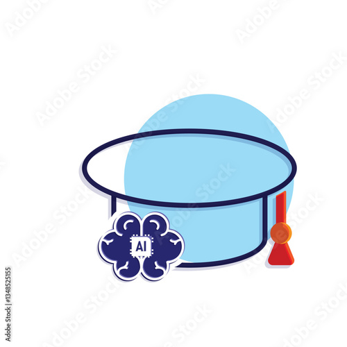 graduation icon. graduation cap toga vector with artificial intelligence brain. explaining education, learning outcomes, bachelor. for events, celebrations, flyers. Mixed design style