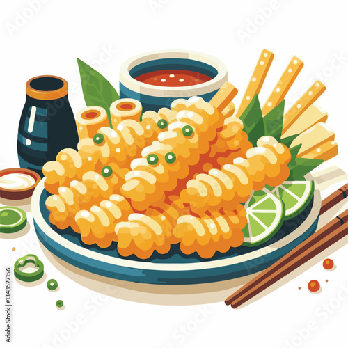tempura, food, shrimp, seafood, delicious, cuisine, asian, restaurant, meal, fried, gourmet, crispy, lunch, plate, japanese, dinner, tasty, japanese food, dish, sauce, prawn, isolated, appetizer, fres