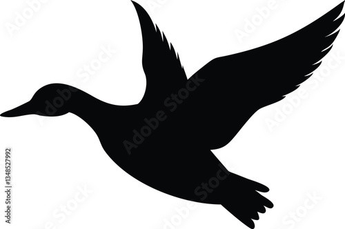Duck Silhouette, Flying Mallard Duck, Wildlife Bird Shape, Black and White, Animal Icon