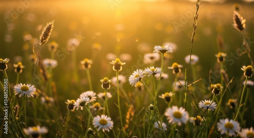 Wildflowers glowing in the golden sunset light