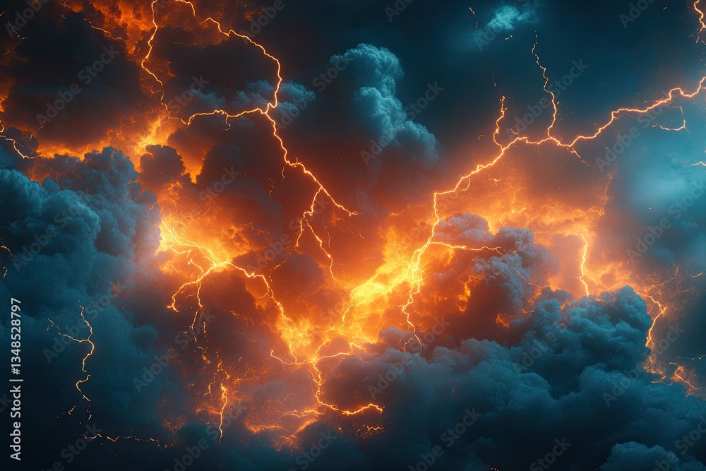 Dramatic storm clouds illuminated by intense lightning Dramatic storm clouds illuminated by intense lightning