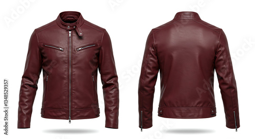 Leather Jacket Mockup Displaying Front and Back on White Background

