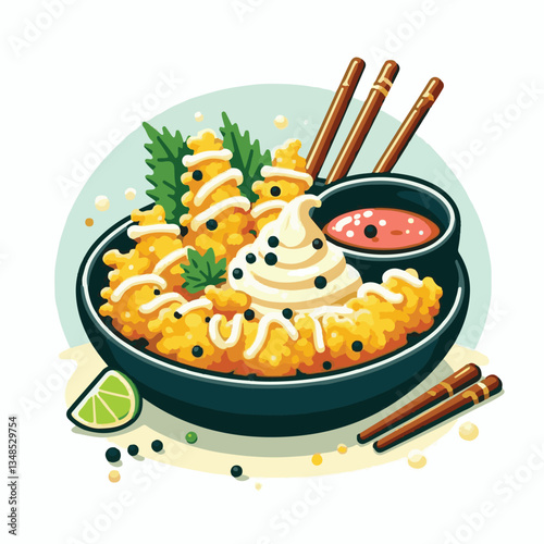 tempura, shrimp, food, delicious, seafood, cuisine, asian, restaurant, lunch, gourmet, meal, crispy, fried, plate, japanese food, dinner, tasty, japanese, sauce, isolated, prawn, appetizer, dish, fres