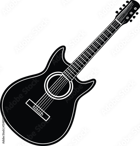 Guitar black silhouette vector art and illustration
