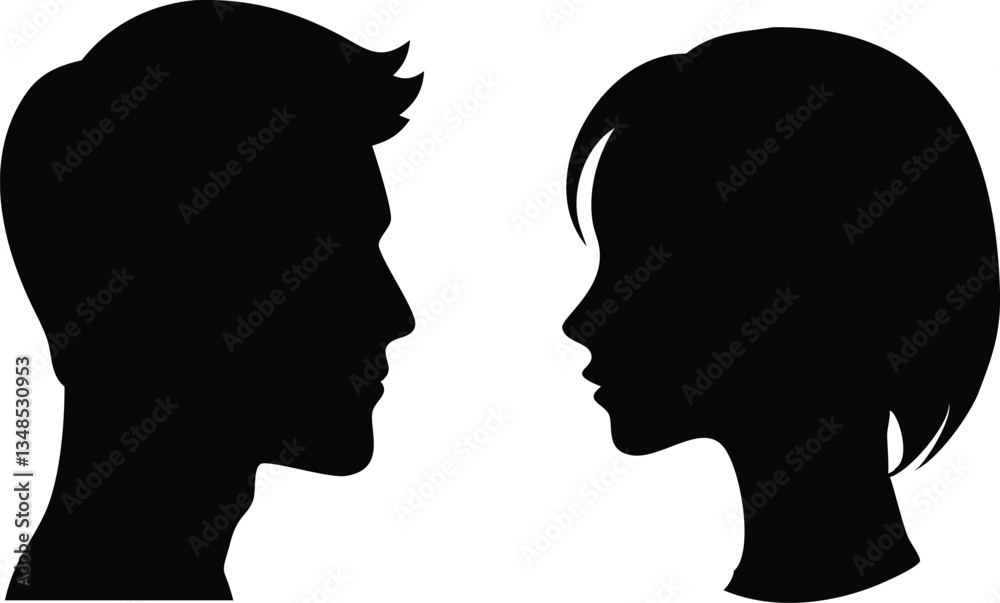 Minimalistic Couple Silhouette Faces Facing Each Other in Black and White Design Minimalistic Couple Silhouette Faces Facing Each Other in Black and White Design