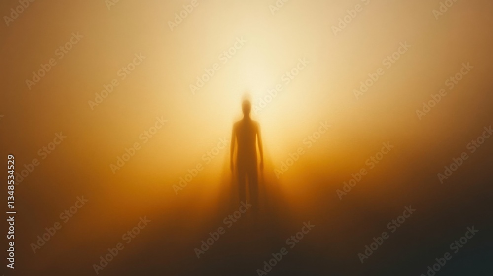 Fototapeta premium Mysterious silhouette emerging from deep shadows into radiant light