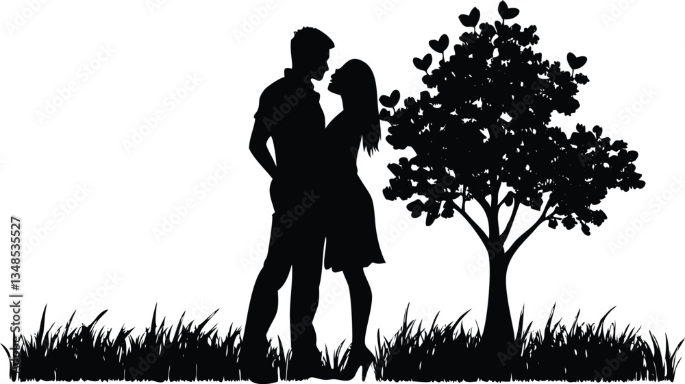 Silhouette of a Couple Embracing Near a HeartShaped Leaf Tree on Grass Field. 80 Chars Silhouette of a Couple Embracing Near a HeartShaped Leaf Tree on Grass Field. 80 Chars