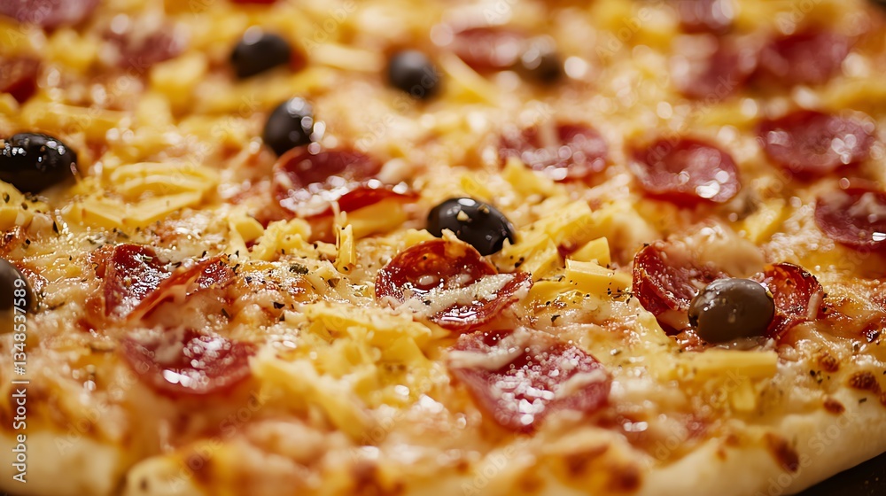 Delicious Pepperoni Pizza with Olives Close Up Food Photography Delicious Pepperoni Pizza with Olives Close Up Food Photography