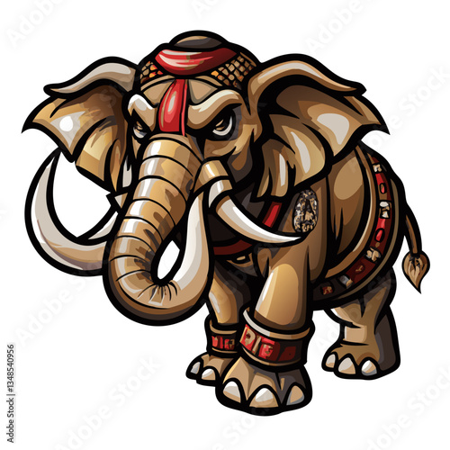 an illustrated elephant with an imposing and regal presence