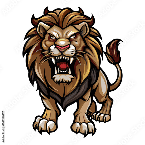 Roaring Lion, fierce and majestic, powerful predator illustration