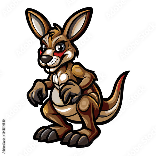 a cartoon kangaroo illustration with dynamic poses and energetic vibes. The kangaroo has a determined expression and its ready to spring into action