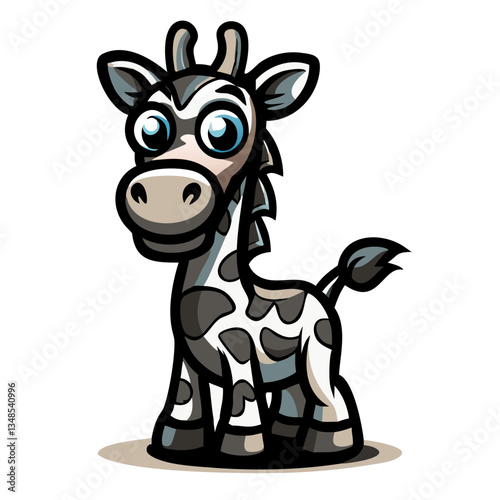 a cartoon giraffe with a playful expression, capturing the adorable essence of a young animal. It stands in a vibrant pose.