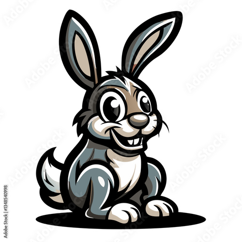 cute cartoon rabbit sitting happily. This adorable bunny has big eyes and a cheerful expression. Perfect for children's books or websites