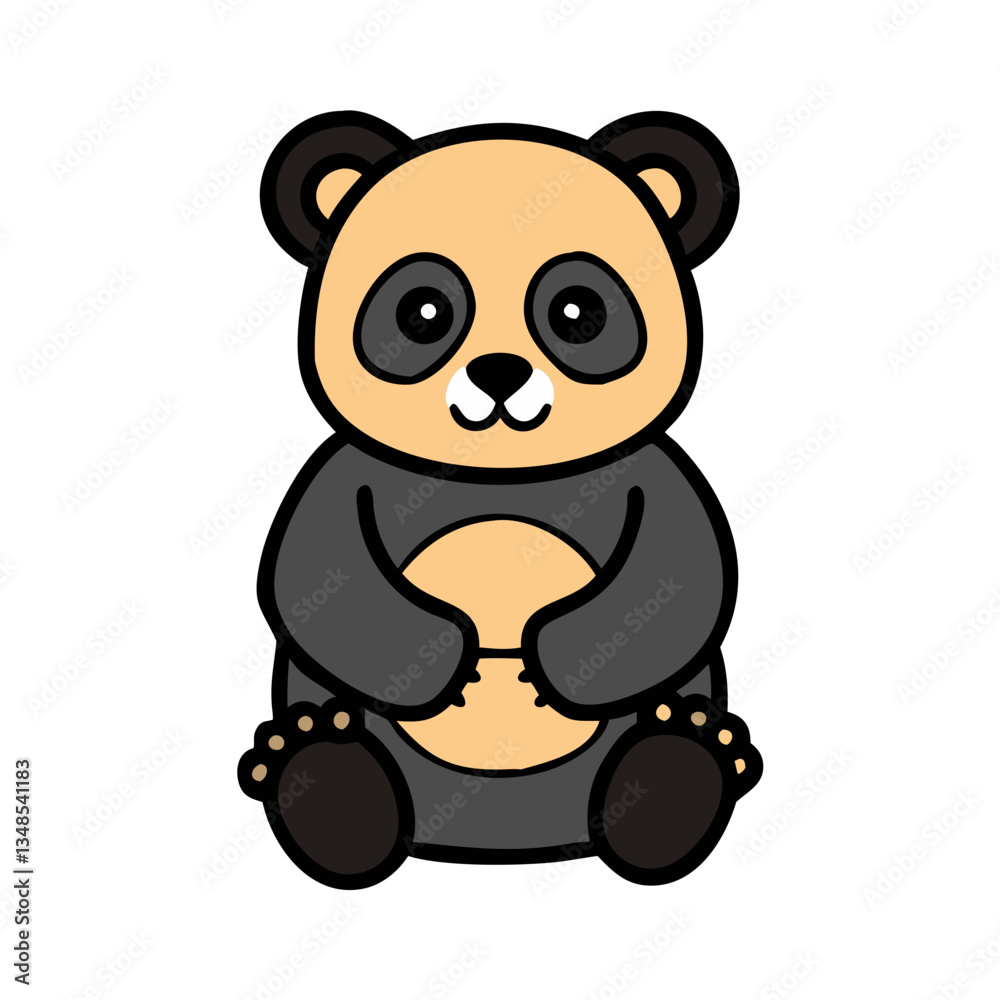 Obraz premium Cute panda bear cartoon character sitting, adorable panda illustration, happy panda design 